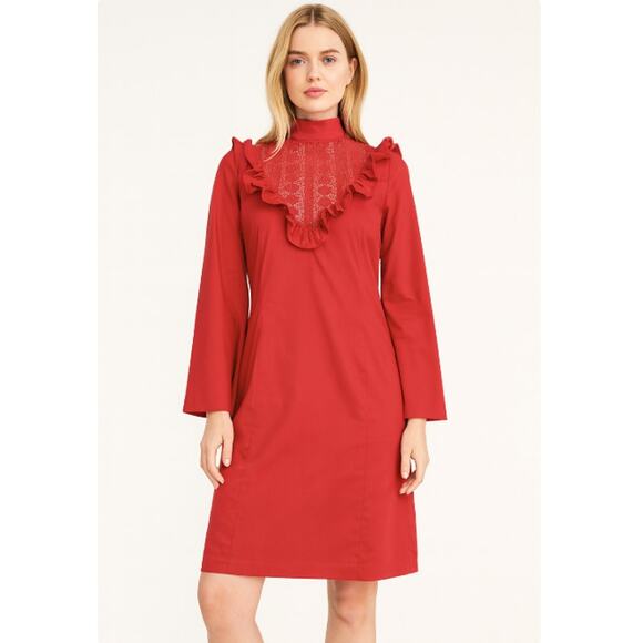 Free People SZ S Lorna 100% Cotton Tie Back Ruffle Crochet Mini Dress Red NWT - Picture 1 of 7